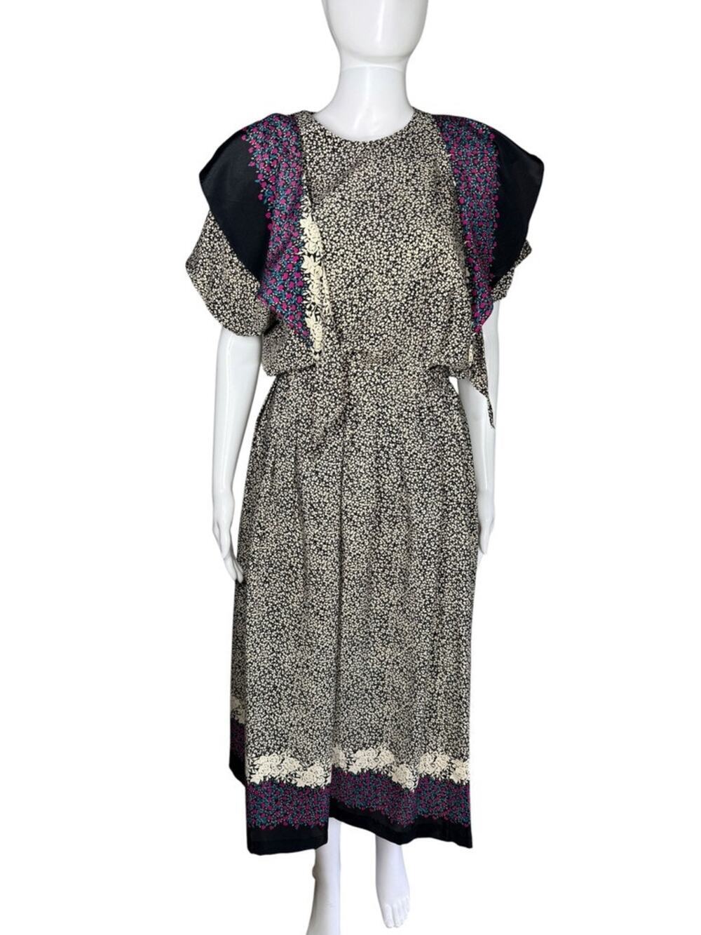 Premonitions Vintage 70s 80s Two Piece Skirt Set Ditsy Floral Purple Small